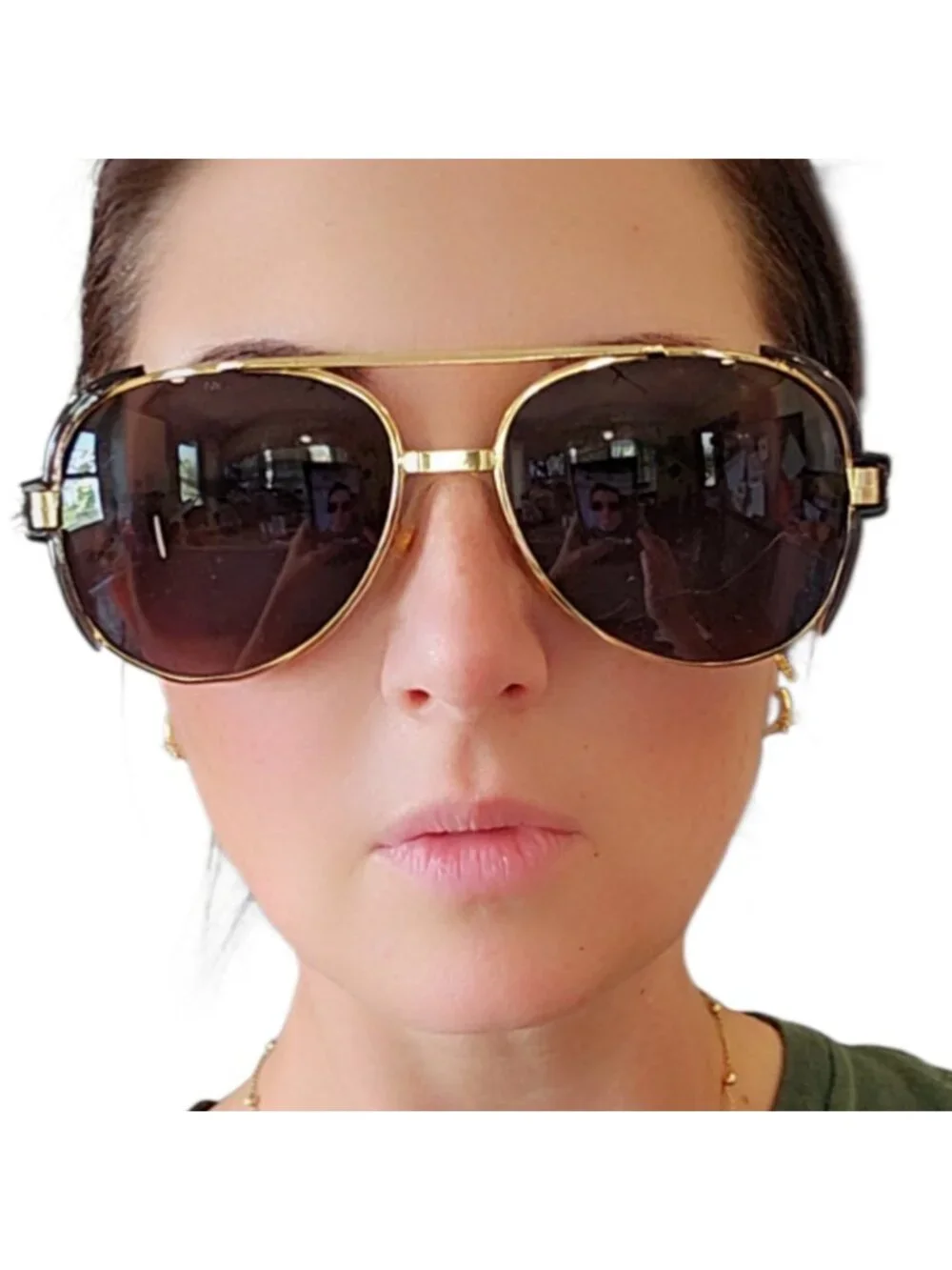 80s Pilot Aviators Sunglasses Side Shields Gold Tone Metal Rim 147 mm Motorcycle